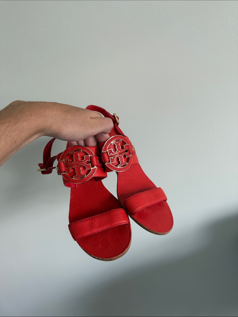 Tory Burch Red Leather Logo Slingback Wedge Sandals - Picture 6 of 6